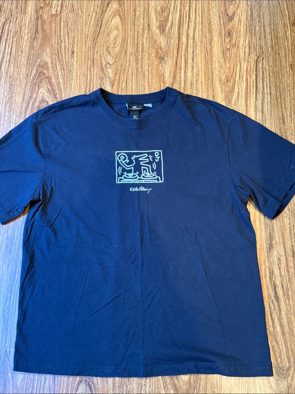 Men’s Keith Haring Black Tee with White Iconic  Graphic size large